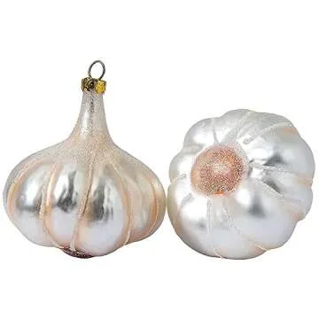 2 Pack 2.8'' Hand Blown Glass Garlic Christmas Ornament, Hand Painted Glass Food Ornaments for Christmas Tree Decorations