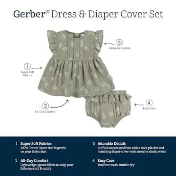Gerber Baby Girls' 2 Piece Dress and Diaper Cover Set, Palms