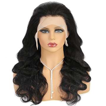 Lace Front Wigs Human Hair Body Wave 13x4 HD Transparent Lace Frontal Wigs For Women 180% Density 9A Glueless Frontal Wigs Human Hair Pre Plucked Brazilian With Baby Hair Natural Black Color 20 Inch