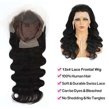 Lace Front Wigs Human Hair Body Wave 13x4 HD Transparent Lace Frontal Wigs For Women 180% Density 9A Glueless Frontal Wigs Human Hair Pre Plucked Brazilian With Baby Hair Natural Black Color 20 Inch