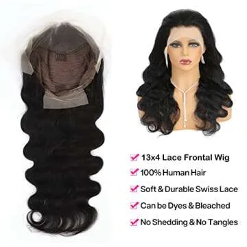 Lace Front Wigs Human Hair Body Wave 13x4 HD Transparent Lace Frontal Wigs For Women 180% Density 9A Glueless Frontal Wigs Human Hair Pre Plucked Brazilian With Baby Hair Natural Black Color 20 Inch