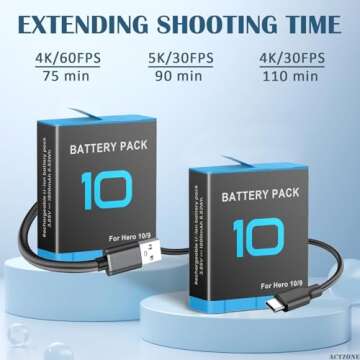 ActZone Battery Charger Station Compatible with Hero 10 Hero 9 Battery, 2 Pack Batteries for Hero 9 10 11 12 Black Camera AHDBT-901 ADDBD-001 ADBAT-211