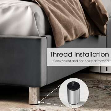 PaPaJet Upholstered King Size Bed Frame with Tall Headboard, Wingback Platform Bed, Velvet Tufted Button,No Box Spring Needed, Easy Assembly, Grey