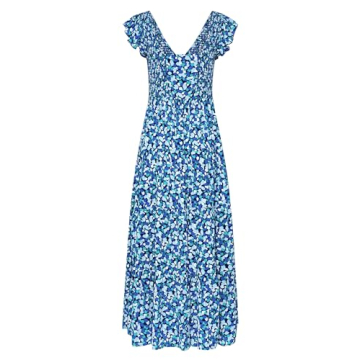 PRETTYGARDEN Women's Summer Flowy Maxi Dress Casual Cap Sleeve V Neck Smocked Beach Sundress