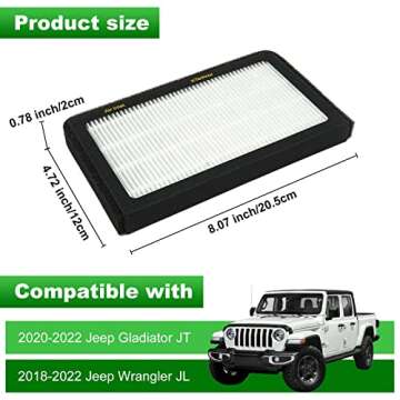 XTechnor HEPA Cabin Air Filter for Jeep Gladiator and Wrangler