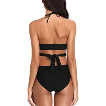 SHEKINI Women Push Up Bikini Wrap Halter Bandage Swimwear Ruched 2 Piece Swimsuit(Medium, Manhattan Black)