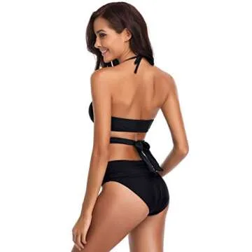 SHEKINI Women Push Up Bikini Wrap Halter Bandage Swimwear Ruched 2 Piece Swimsuit(Medium, Manhattan Black)