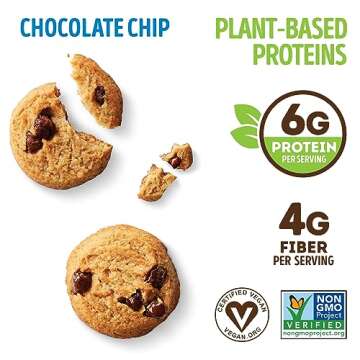 Lenny & Larry's The Complete Crunchy Cookie, Chocolate Chip, 6g Plant Protein, Vegan, Non-GMO, 1.25 Ounce Pouch (Pack of 12)