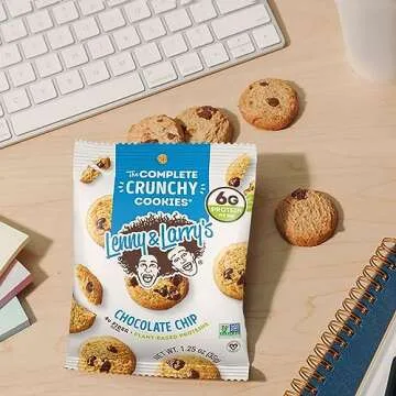 Lenny & Larry's The Complete Crunchy Cookie, Chocolate Chip, 6g Plant Protein, Vegan, Non-GMO, 1.25 Ounce Pouch (Pack of 12)