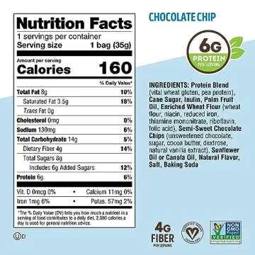 Lenny & Larry's The Complete Crunchy Cookie, Chocolate Chip, 6g Plant Protein, Vegan, Non-GMO, 1.25 Ounce Pouch (Pack of 12)