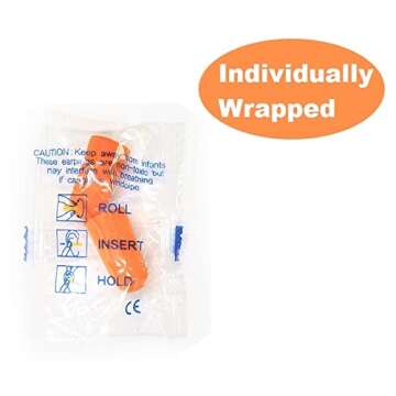 Quality Foam Earplugs 50 Pair- 32dB Noise Cancelling Disposable Individually Wrapped Packaged Bulk High Decibel Ear Plugs for Sleeping Travel Concert Shooting Hunting Study Work Construction Safety