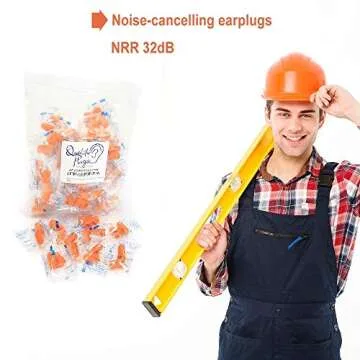 Quality Foam Earplugs 50 Pair- 32dB Noise Cancelling Disposable Individually Wrapped Packaged Bulk High Decibel Ear Plugs for Sleeping Travel Concert Shooting Hunting Study Work Construction Safety