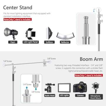 NEEWER Pro 100% Metal C Stand Light Stand with Wheels, Max. Height 10.8ft/330cm Adjustable Reflector Stand with 4ft/120cm Boom Arm & 3 Pulleys for Photo Studio Video Reflector, Monolight, etc