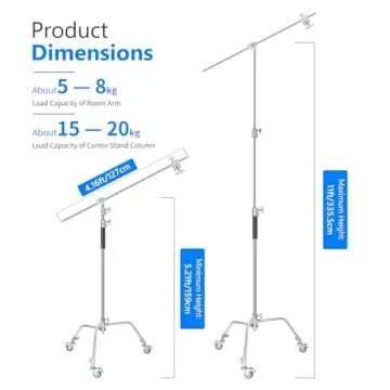 NEEWER Pro 100% Metal C Stand Light Stand with Wheels, Max. Height 10.8ft/330cm Adjustable Reflector Stand with 4ft/120cm Boom Arm & 3 Pulleys for Photo Studio Video Reflector, Monolight, etc