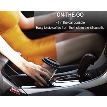 DICTEA Double Wall Glass Tumbler - 14-Oz Reusable Coffee & Tea Cup, Clear Travel Mug, On the Go, Recyclable, Microwavable, Hand Blown - Black 1