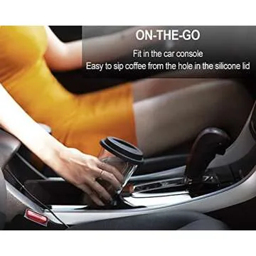 DICTEA Double Wall Glass Tumbler - 14-Oz Reusable Coffee & Tea Cup, Clear Travel Mug, On the Go, Recyclable, Microwavable, Hand Blown - Black 1