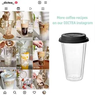 DICTEA Double Wall Glass Tumbler - 14-Oz Reusable Coffee & Tea Cup, Clear Travel Mug, On the Go, Recyclable, Microwavable, Hand Blown - Black 1