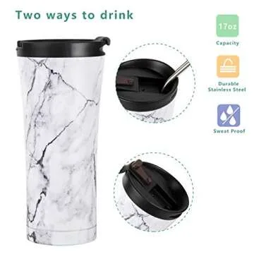 17 oz Leak Proof Travel Coffee Tumbler,Stainless Mug with Lid and Straw for Women and Men,Marble