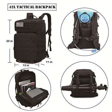 EVERLIT 42L Tactical Backpack Survival Kit Molle Bugout Bag Assault Pack Rucksack Hydration Bladder Emergency Survival Gear Hiking Camping Hunting for Men
