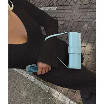 ECDAHICC Women's Sexy Ribbed Knit Sweater Dress Casual Long Sleeve V Neck Bodycon Pleated A Line Long Dress Streetwear (BL,S)