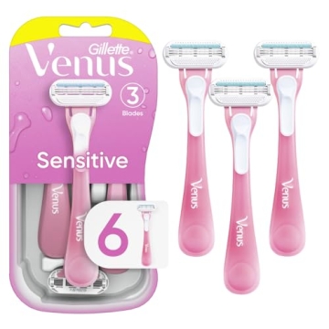 Gillette Venus Sensitive Disposable Razors for Women with Sensitive Skin, 6 Count, Delivers Close Sh...