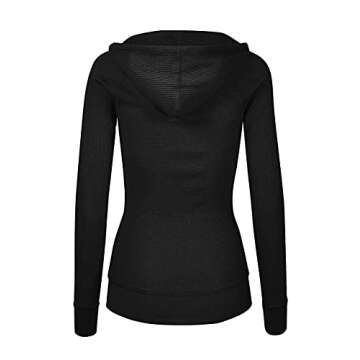 OLLIE ARNES Women's Thermal Long Zip Up Hoodie Jacket Sweatshirt Tops Black L