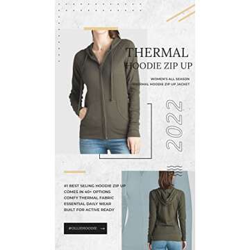 OLLIE ARNES Women's Thermal Long Zip Up Hoodie Jacket Sweatshirt Tops Black L