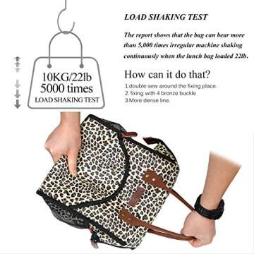 LOKASS Lunch Bag Insulated Lunch Box Wide-Open Lunch Tote Bag Large Drinks Holder Durable PU Leather Snacks Organizer for Women Men Adults Work Outdoor Activies,Leopard Print