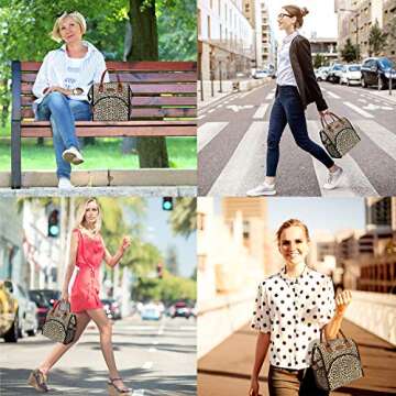 LOKASS Lunch Bag Insulated Lunch Box Wide-Open Lunch Tote Bag Large Drinks Holder Durable PU Leather Snacks Organizer for Women Men Adults Work Outdoor Activies,Leopard Print