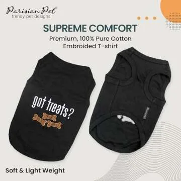 Parisian Pet Dog Tshirt - Embroidered “ Got Treats? “ Dog Shirt - 100% Cotton, Lightweight Dog C...