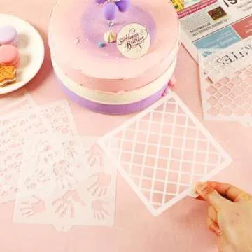 JULBEAR 36 PCS Cookie Stencil, Royal Icing Cookie Cake Stencils Reusable Pattern Airbrush Templates Mold Tools for Cookies Baking Painting Dessert Coffee Decoration DIY Party Decor（5.5x5.5 inches）