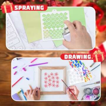 JULBEAR 36 PCS Cookie Stencil, Royal Icing Cookie Cake Stencils Reusable Pattern Airbrush Templates Mold Tools for Cookies Baking Painting Dessert Coffee Decoration DIY Party Decor（5.5x5.5 inches）