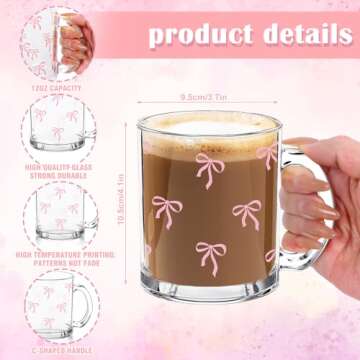 FYSUIMU Coquette Bow Glass Coffee Mugs, Set for Women and Party Favors