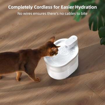 uahpet Cat Water Fountain, Wireless & Battery Operated 2L/67oz Pumpless Automatic Pet Fountain with ...