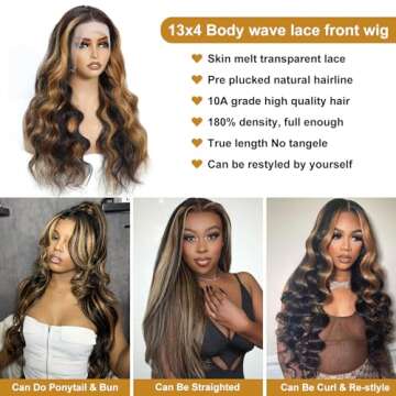 Yunwujie Highlight Ombre Lace Front Wig Human Hair Colored 1B/30 Black Brown Body Wave Wigs Human Hair 13x4 HD Lace Front Wigs Human Hair For Women Glueless Wigs Human Hair 180% Density 26inch