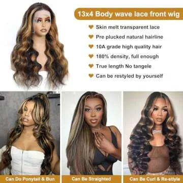 Yunwujie Highlight Ombre Lace Front Wig Human Hair Colored 1B/30 Black Brown Body Wave Wigs Human Hair 13x4 HD Lace Front Wigs Human Hair For Women Glueless Wigs Human Hair 180% Density 26inch