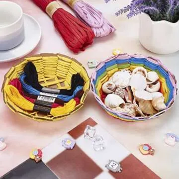 FREEBLOSS 12 Set Basket Weaving Kit Introductory Sewing for Beginners Creative Woven Bowl Suitable for Kids Arts and Crafts Projects with Video Tutorial Easter Basket Activities for Easter Eggs