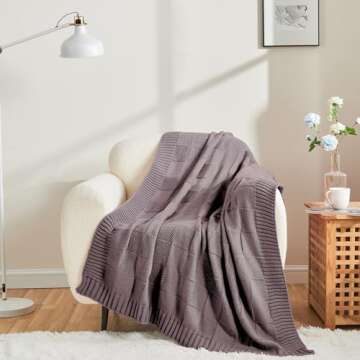 CozeCube Knit Throw Blanket,Purple Checkered Throw Blanket for Couch,Soft Cozy Warm Knitted Throw Bl...