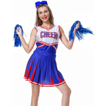 GRAJTCIN Women's Cheerleader Costume Halloween 3-Pieces High School Girl Cheerleading Outfit with Po...