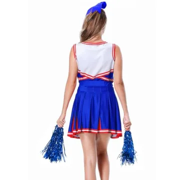 Cheerleader Costume Halloween Outfit with Pom Poms