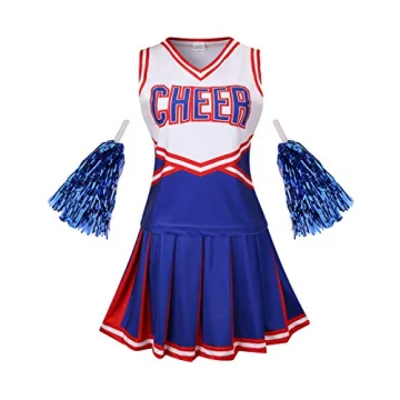 Cheerleader Costume Halloween Outfit with Pom Poms