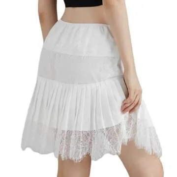 Women Y2k Lace Mini Skirts Summer Lace Slip Skirt Pleated Ruffle Floral Lace Tiered Short Skirts Underskirt White