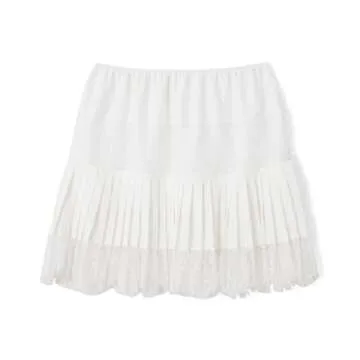 Women Y2k Lace Mini Skirts Summer Lace Slip Skirt Pleated Ruffle Floral Lace Tiered Short Skirts Underskirt White