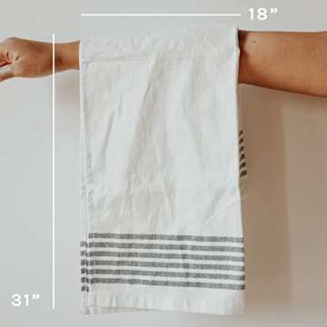 Sweet Water Decor Striped Tea Towel | 100% Cotton | Large Size 31.93 x 18 inches | Cream with Black Decorative Stripes | Bathroom, Kitchen, Dish, or Baby Towel (Three Stipes)