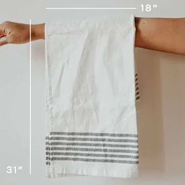 Sweet Water Decor Striped Tea Towel | 100% Cotton | Large Size 31.93 x 18 inches | Cream with Black Decorative Stripes | Bathroom, Kitchen, Dish, or Baby Towel (Three Stipes)