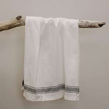 Sweet Water Decor Striped Tea Towel | 100% Cotton | Large Size 31.93 x 18 inches | Cream with Black Decorative Stripes | Bathroom, Kitchen, Dish, or Baby Towel (Three Stipes)