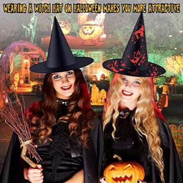 Xihongshi 8PCS Halloween Witch Hat Cap Magic Wizard Hat Costume Accessory for Holiday Halloween Cosplay Christmas Party Decoration（4PCSBlack+4PCS Scarlet）