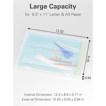 iBune 4 Pack A4 File Paper Storage Box, Scrapbook Paper Storage Boxes for 8.5 x 11 Paper, Plastic Board Game Storage Art Sppuly Storage Organizer Craft Organizer Box, Inner Size 12.2 x 8.9 x 0.7 in