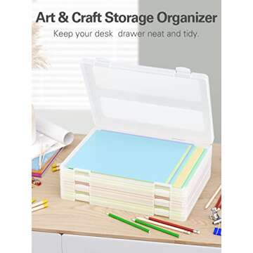 iBune 4 Pack A4 File Paper Storage Box, Scrapbook Paper Storage Boxes for 8.5 x 11 Paper, Plastic Board Game Storage Art Sppuly Storage Organizer Craft Organizer Box, Inner Size 12.2 x 8.9 x 0.7 in