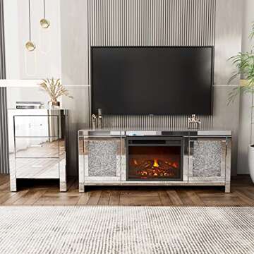 IKIFLY Mirrored Fireplace TV Stand for TVs up to 55 inches